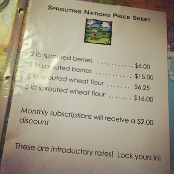 Sprouting Nations price sheet