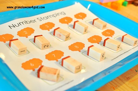 number stamps on a tray