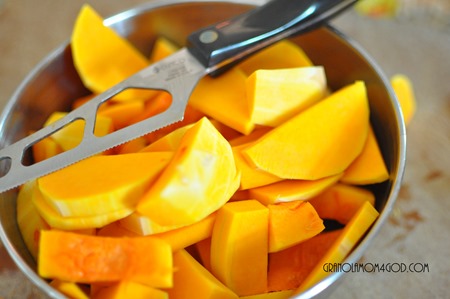 using cutco cheese knife to slice butternut squash for vitamix