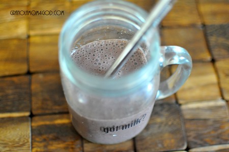 vitamix smoothie completed with metal straw