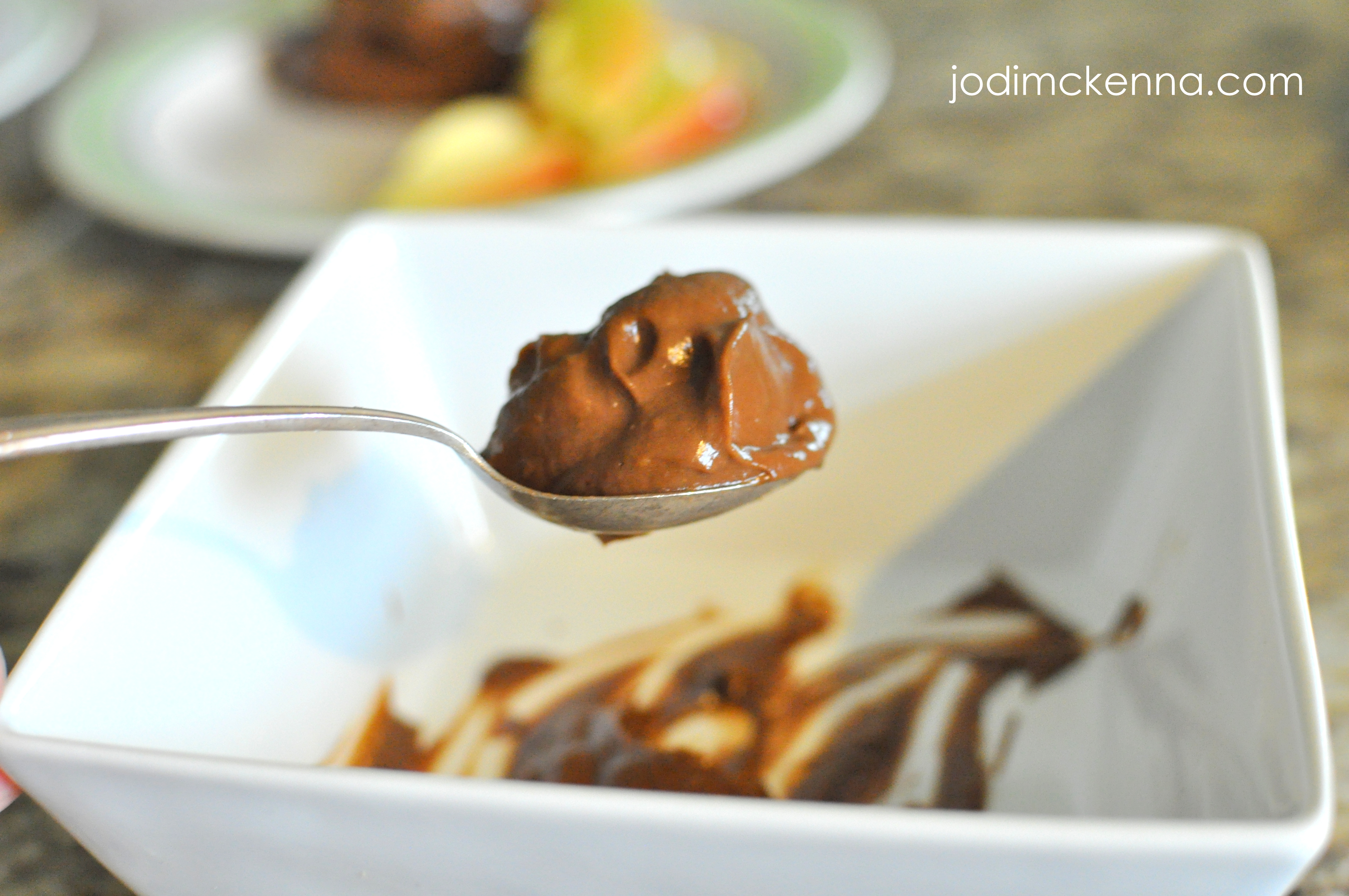 spoon of avacado chocolate pudding